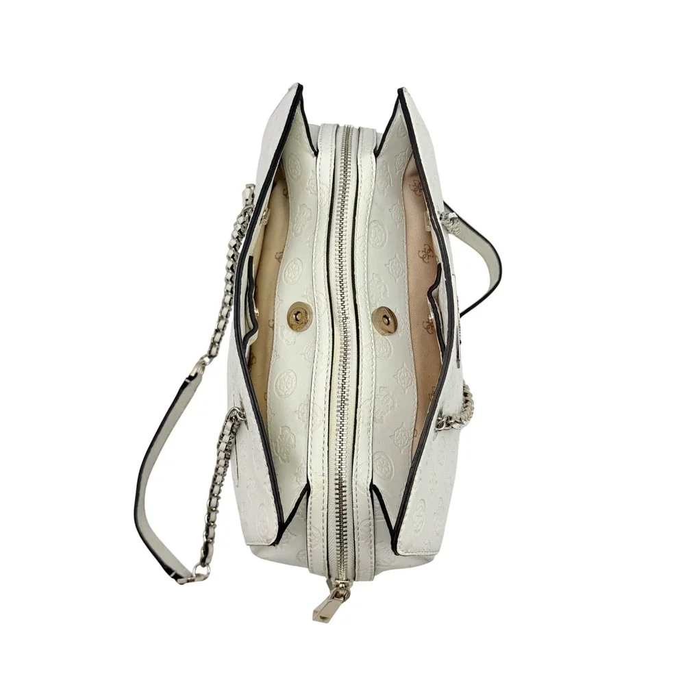 GUESS Logo Love Satchel White Faux Leather Y2K Style Girlfriend Shoulder‎ Bag